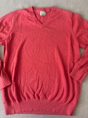 L.L.Bean Coral Cashmere Cotton Long Sleeve V-Neck Pullover Sweater XL